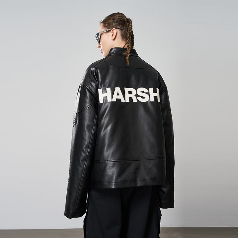 Deconstructed Stitching Embroidered Leather Jacket