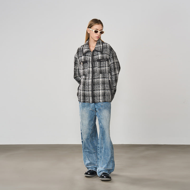 Plaid Pockets Zipper Jacket