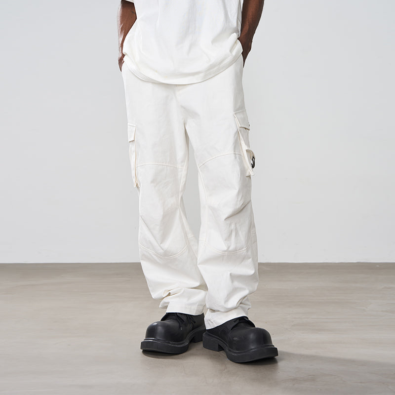 Loose Stitching Pockets Pleated Pants