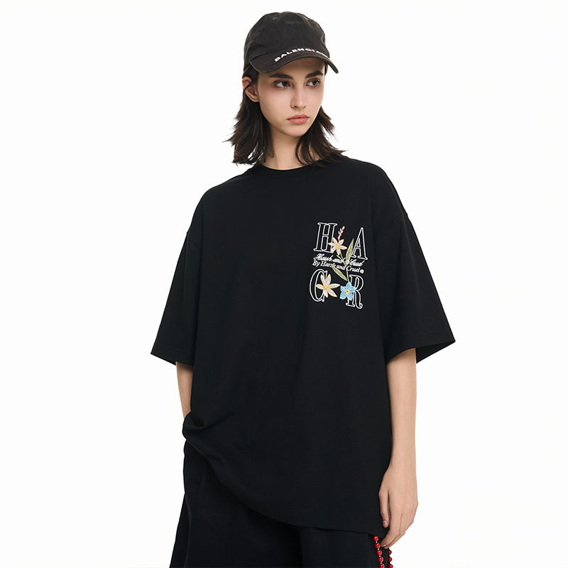 Retro 3D Floral Embroidered Tee