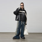 Stitching Leather Motor Jacket