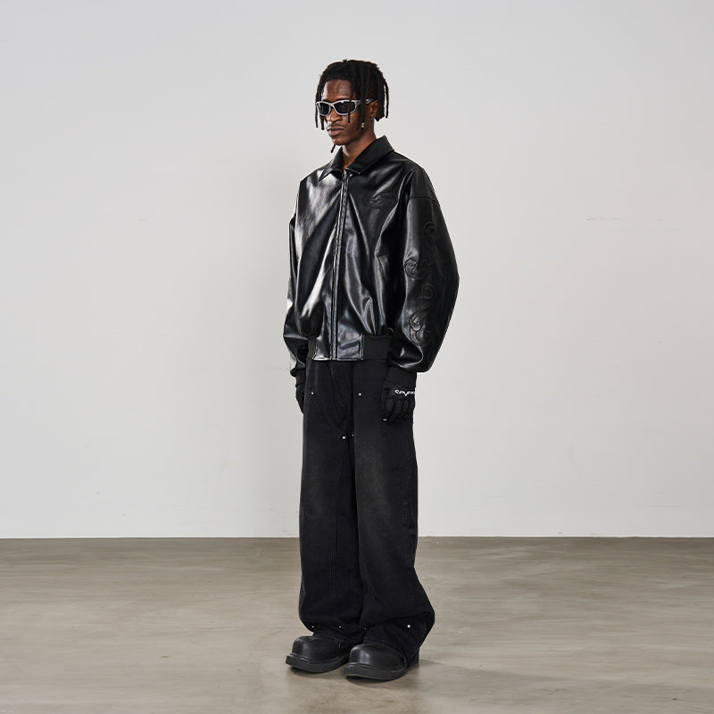 Golden Rules Embossed Leather Jacket