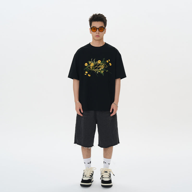 Embroidered Flowers Logo Tee