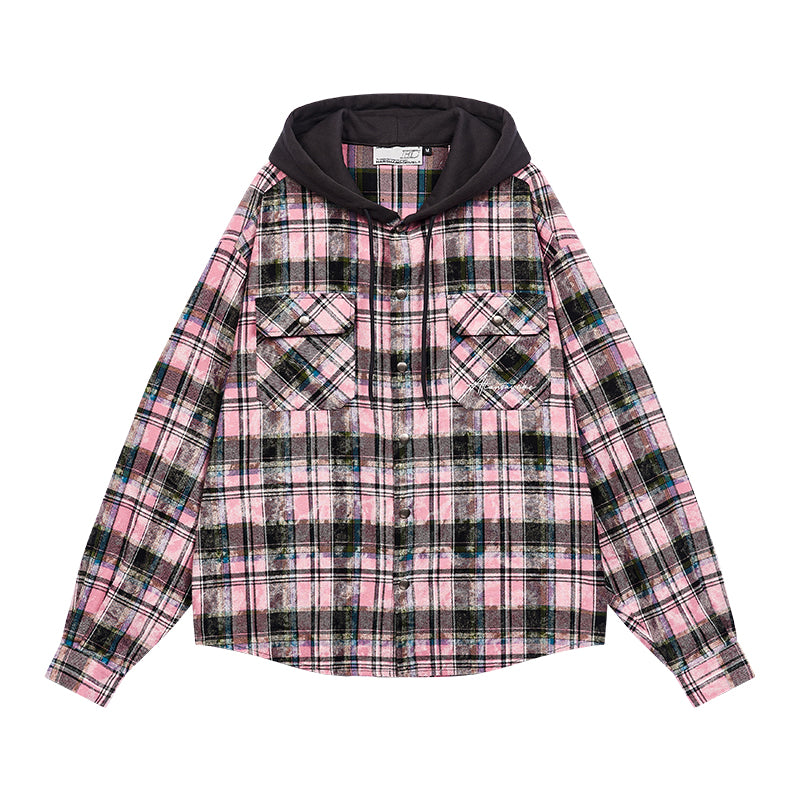 Handwritten Plaid Hooded Shirt