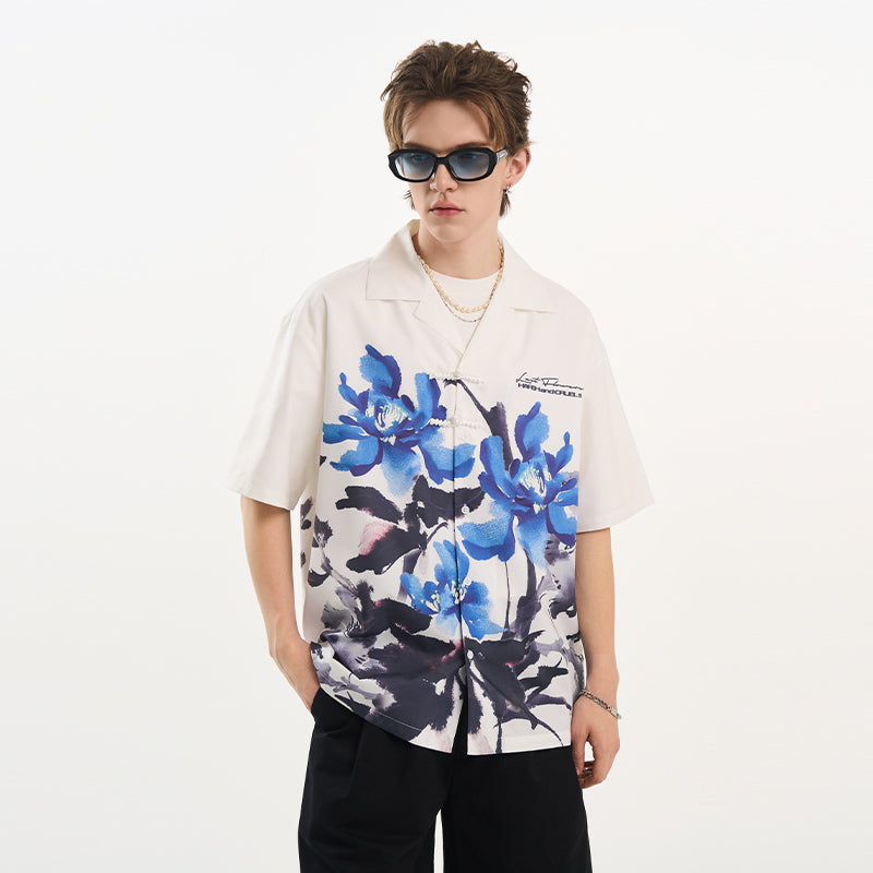 Ink Floral Print Knots Shirt