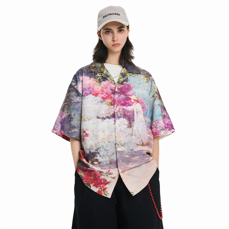 Oil Painting Garden Cuban Shirt