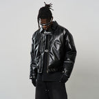 Embroidered Logo Leather Motor Jacket
