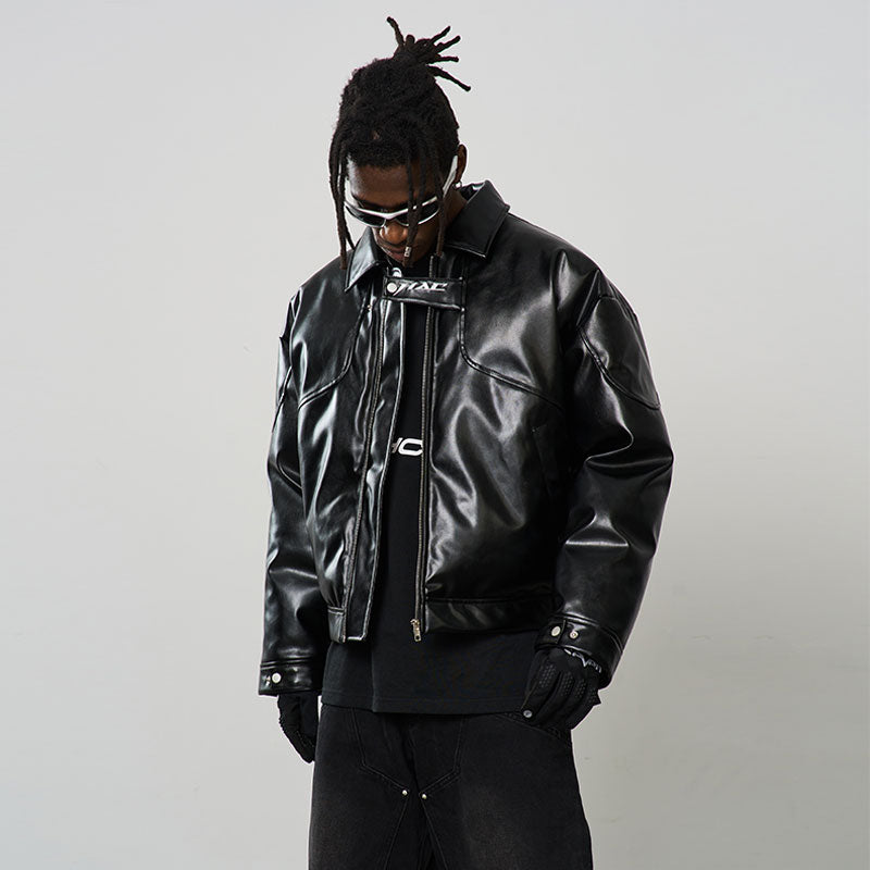 Embroidered Logo Leather Motor Jacket