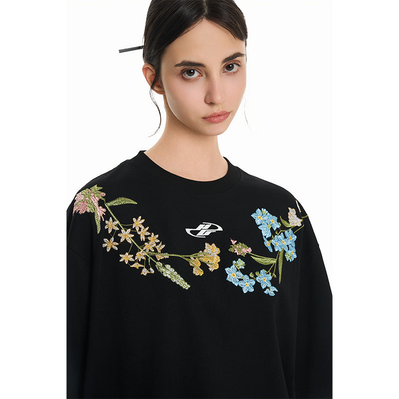 Heavy Floral Embroidered Tee