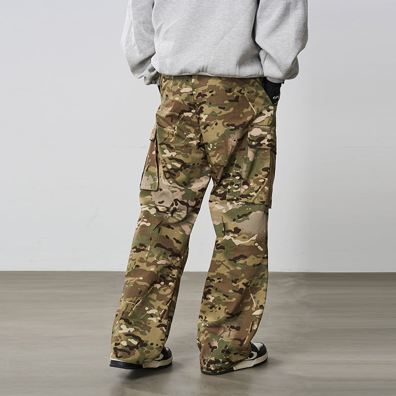 Pleated Camo Cargo Trousers