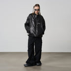 Deconstructed Stitching Embroidered Leather Jacket