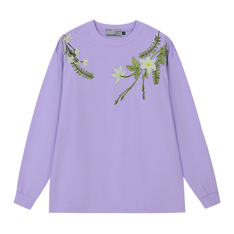 Botanical Embroidery Long Sleeve Tee