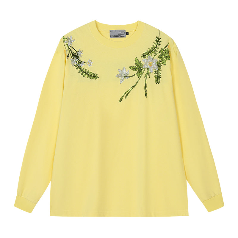 Botanical Embroidery Long Sleeve Tee