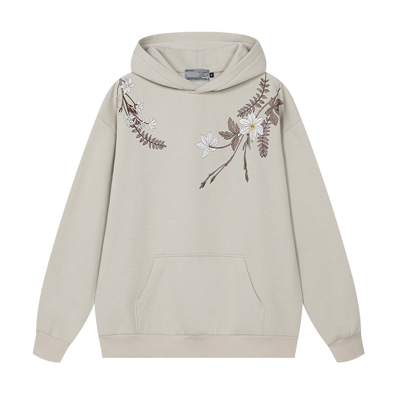 Floral Embroidery Fleece Hoodie