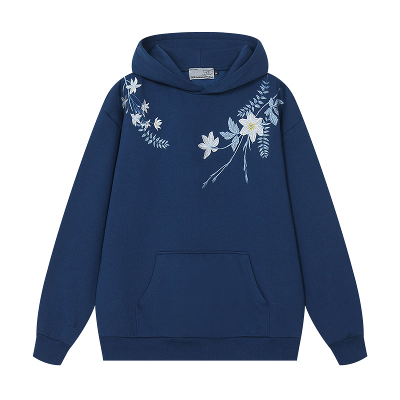 Floral Embroidery Fleece Hoodie – Harsh and Cruel