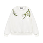 Floral Embroidery Fleece Crewneck Sweatshirt