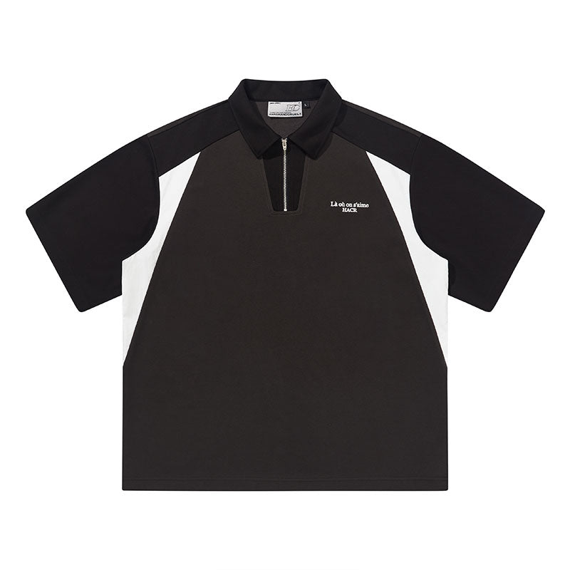 Patchwork Zipper Polo Shirt