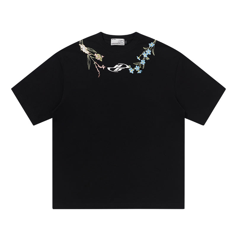 Floral Collar Embroidery Tee
