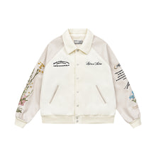 Load image into Gallery viewer, Floral Embroidered Sleeves Varsity Jacket
