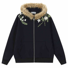 Load image into Gallery viewer, Floral Embroidery Fur Fleece Hoodie
