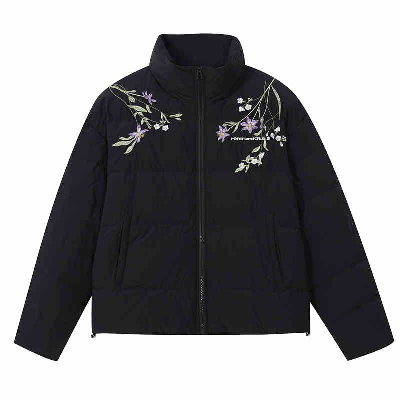 Floral Embroidery Zip HACR Down Jacket