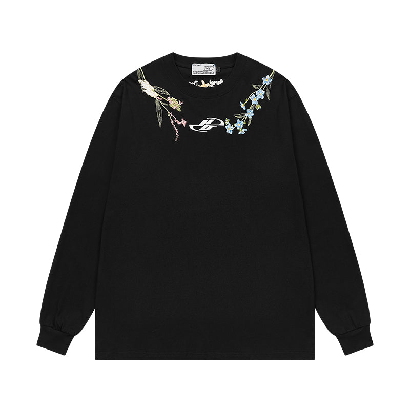 Floral Collar Embroidery L/S Tee