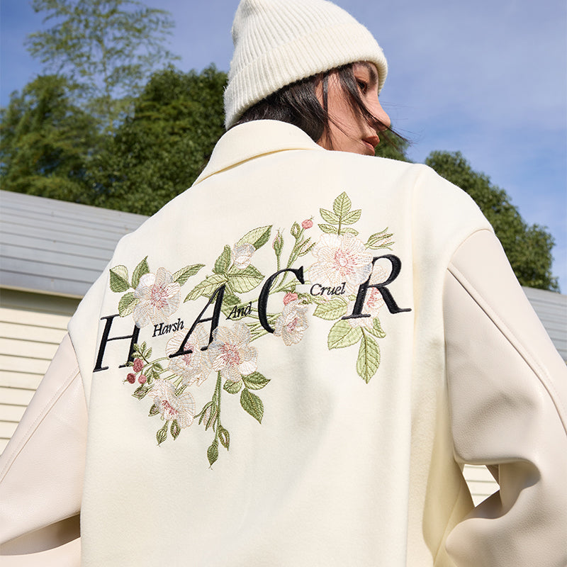 Floral Embroidered Script Baseball Jacket – Harsh and Cruel