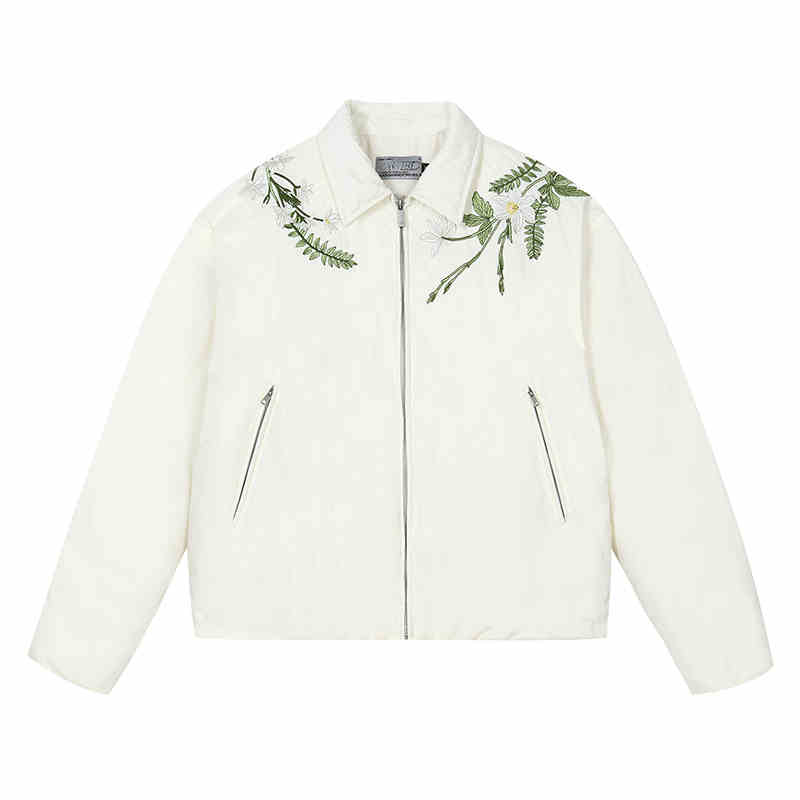 Floral Embroidery Lapel CollarDown Coat
