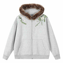 Load image into Gallery viewer, Floral Embroidery Fur Fleece Hoodie
