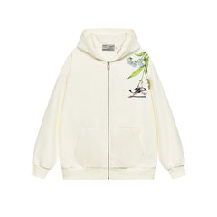 Floral Embroidery Logo Zip Up Hoodie – Harsh and Cruel