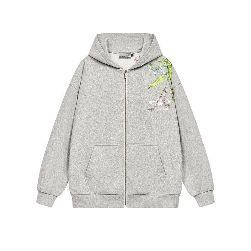 Floral Embroidery Logo Zip Up Hoodie – Harsh and Cruel