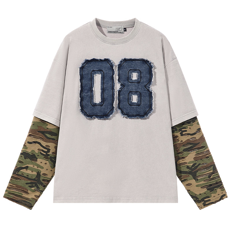 Distressed Camo Patchwork L/S Tee