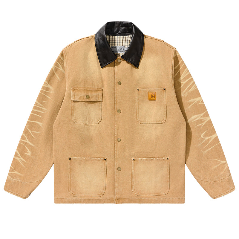 Vintage Washed Plaid Workwear Jacket