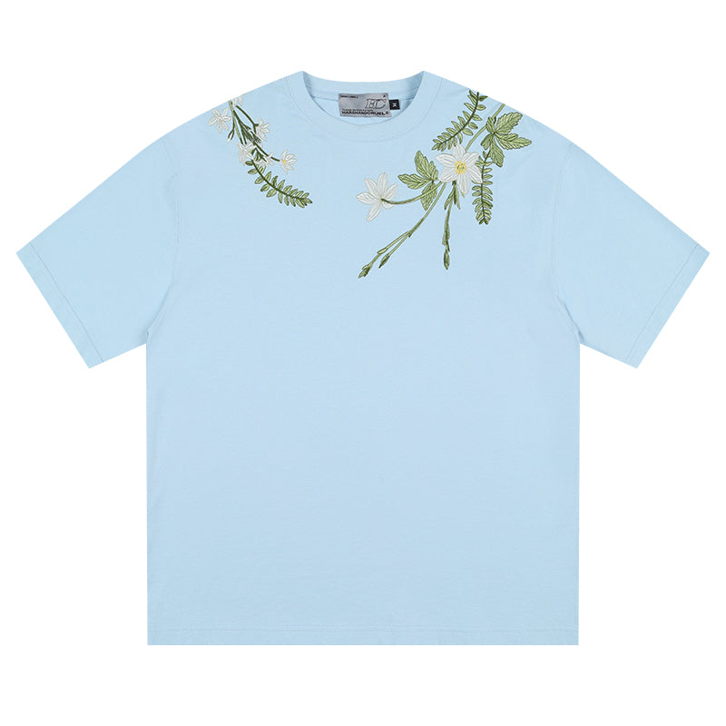 Floral Collar Embroidery Logo Tee