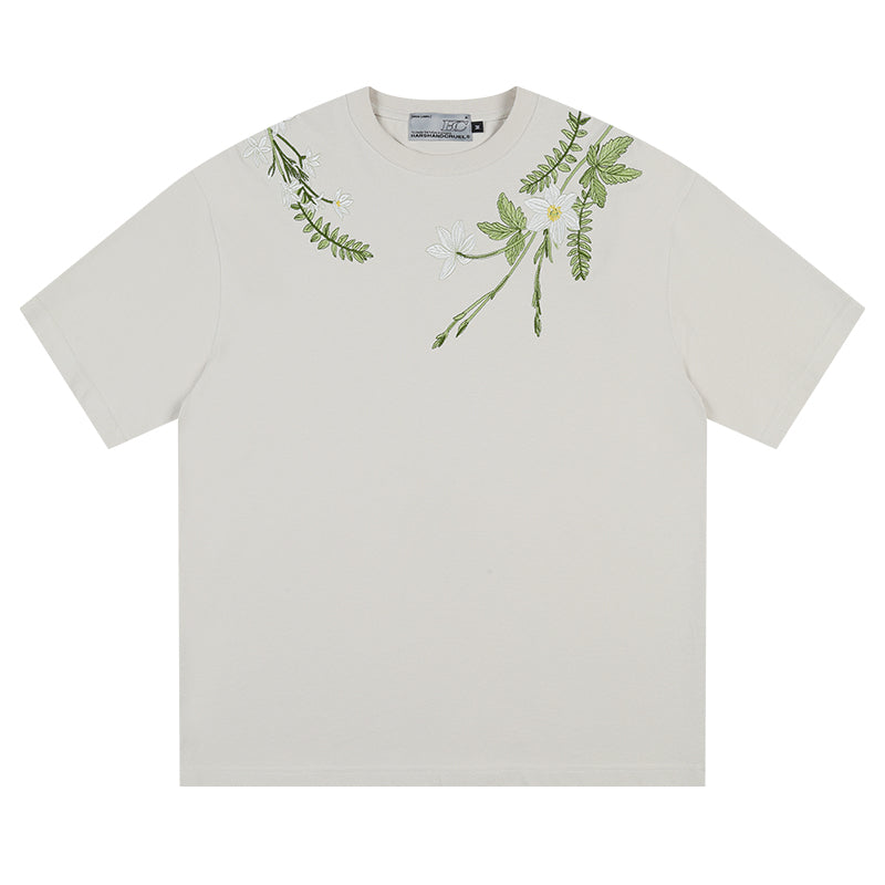 Floral Collar Embroidery Logo Tee
