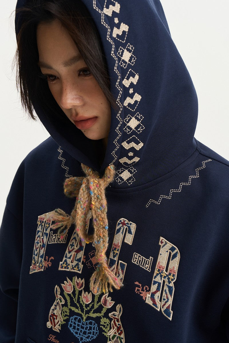 Embroidered Patchwork Graphic Hoodie