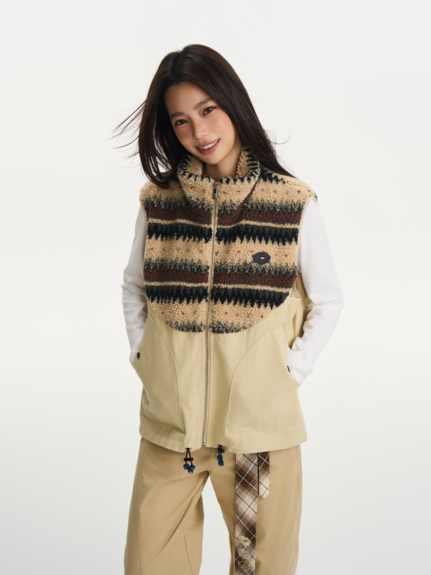 Pattern Fleece Beaded Vest