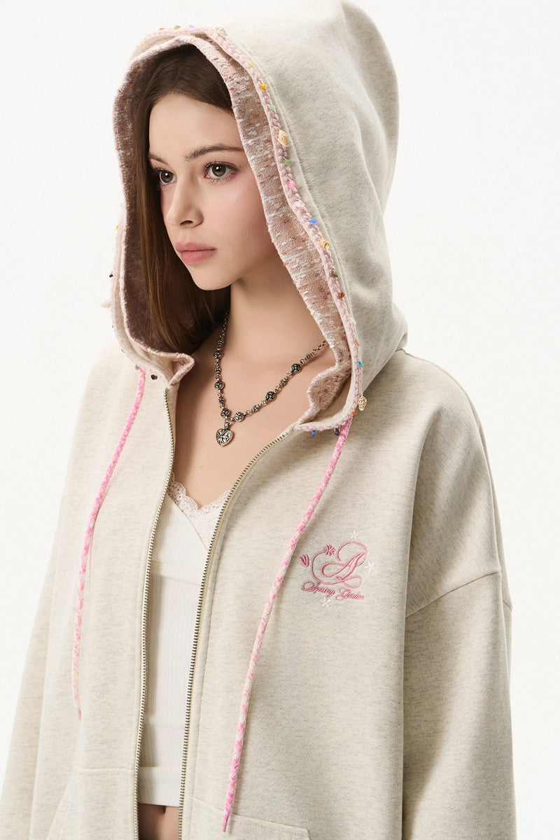 Double Hood Embroidered Zip Hoodie