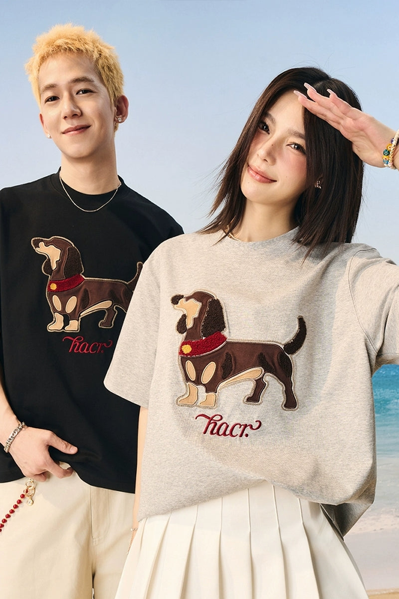 Suede Dog Towel Patch T-Shirt