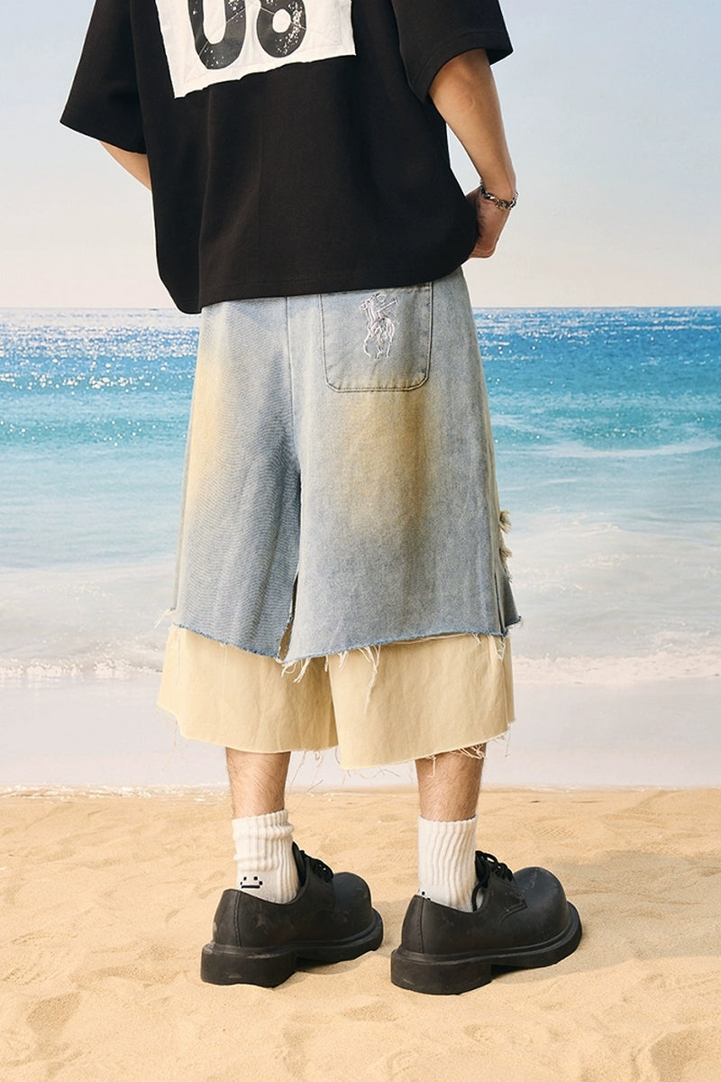 Frayed Light Wash Denim Shorts