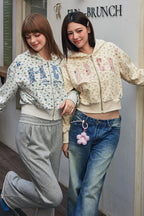 Floral Embroidery Zip Up Hoodie
