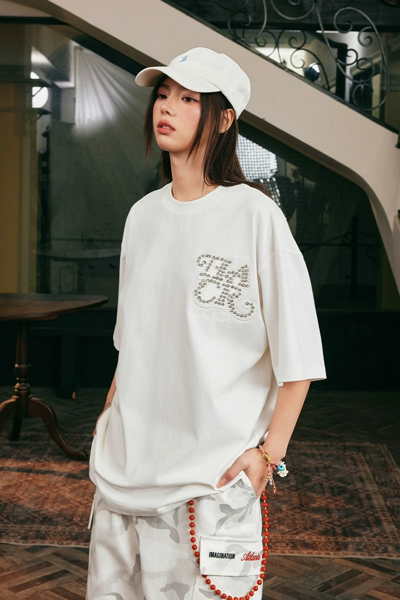 Rhinestone Patch Basic T-Shirt