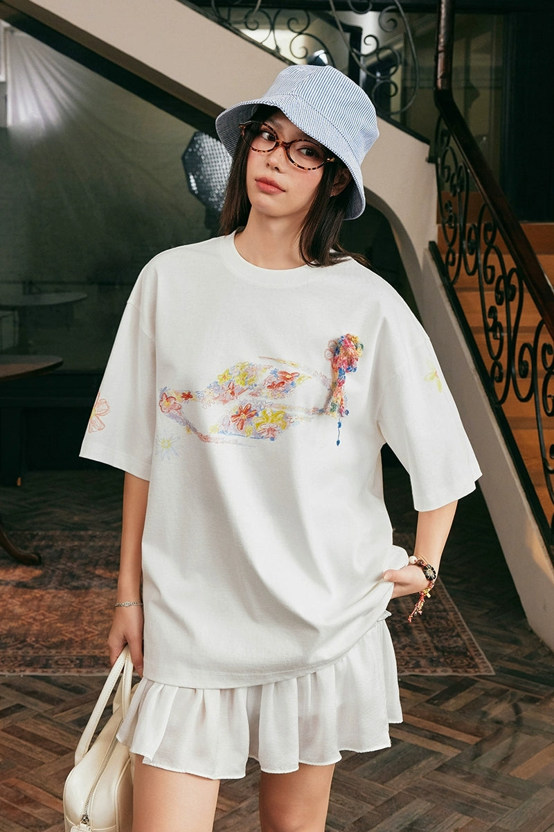 Crayon Floral Bowknot T-Shirt