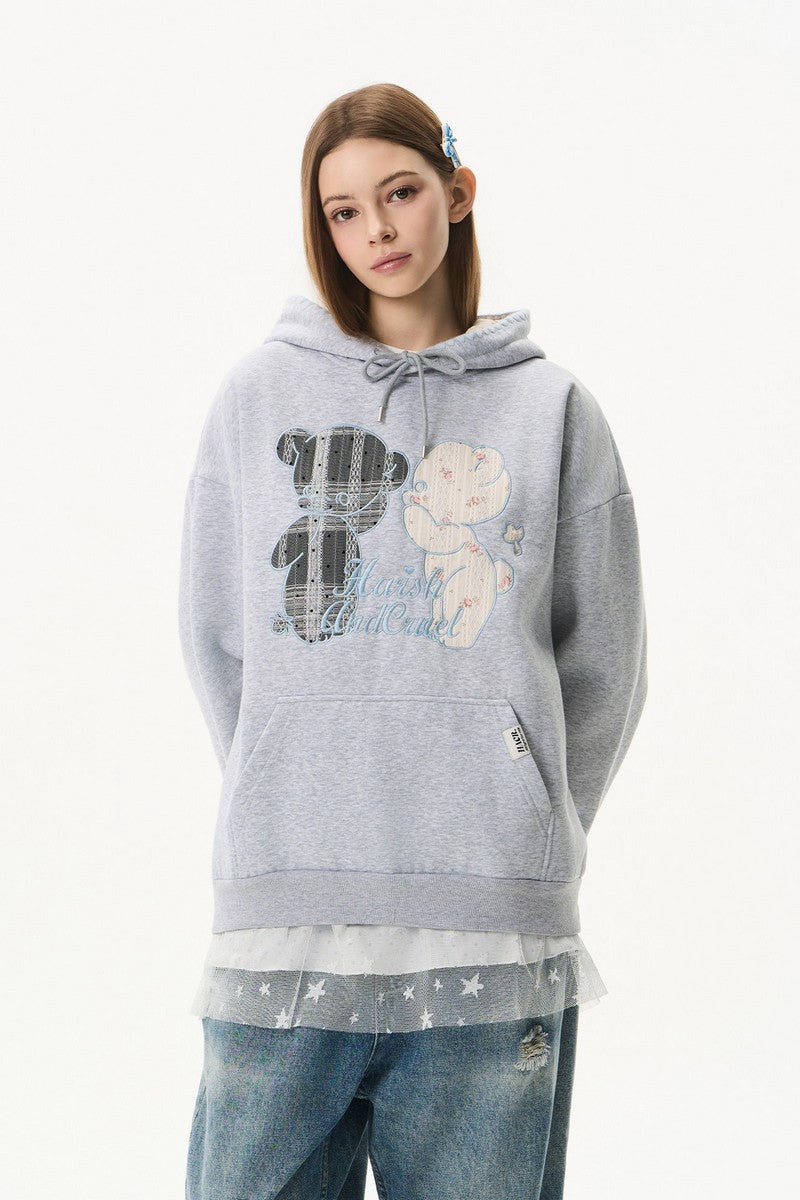 Bear Lace Patchwork Hoodie