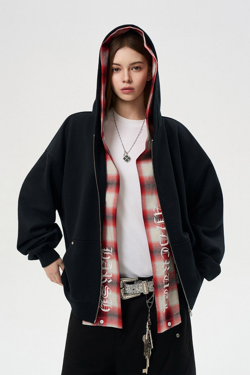 Double Hood Plaid Hoodie