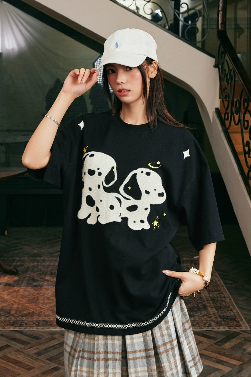 Fuzzy Dog Embroidery T-Shirt