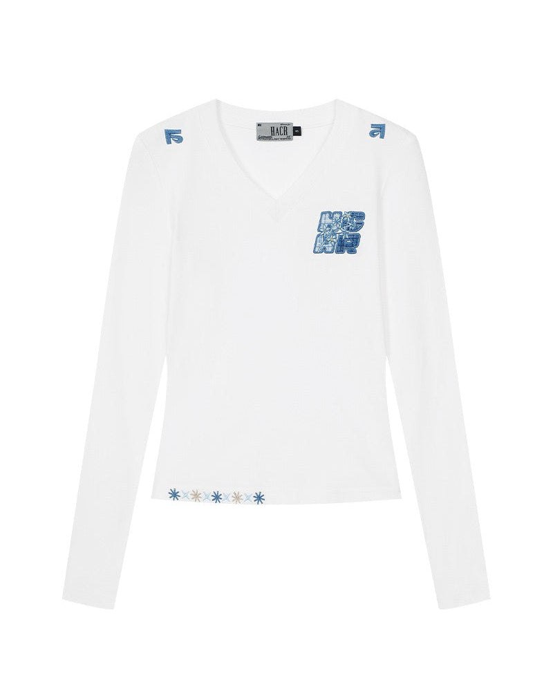 Mini Logo Patchwork V-Neck Tee
