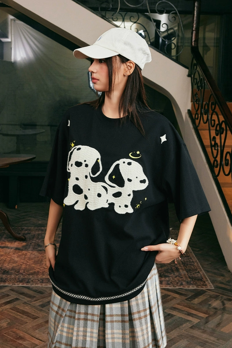 Fuzzy Dog Embroidery T-Shirt