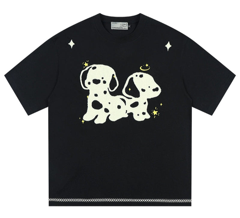 Fuzzy Dog Embroidery T-Shirt