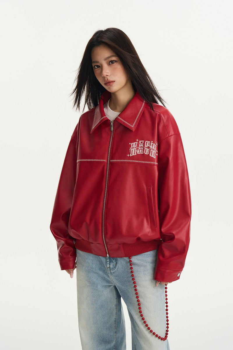 Firework Star PU Bomber Jacket